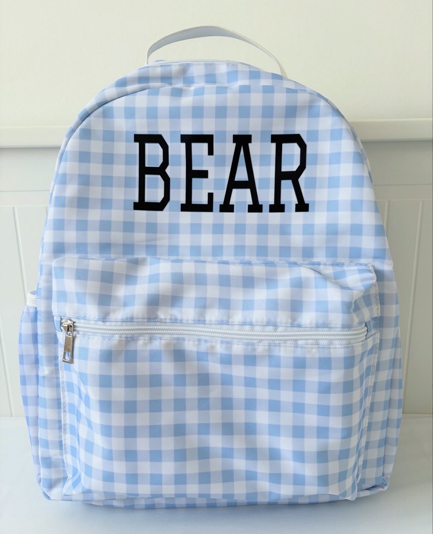 Blue gingham backpack
